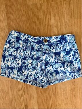 Lilly Pulitzer Get Trunky Blue Elephant Shorts Girls 10